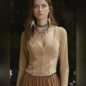 🆕🤍 Open Edit Semisheer Mesh Corset Top in Tan Cartouche